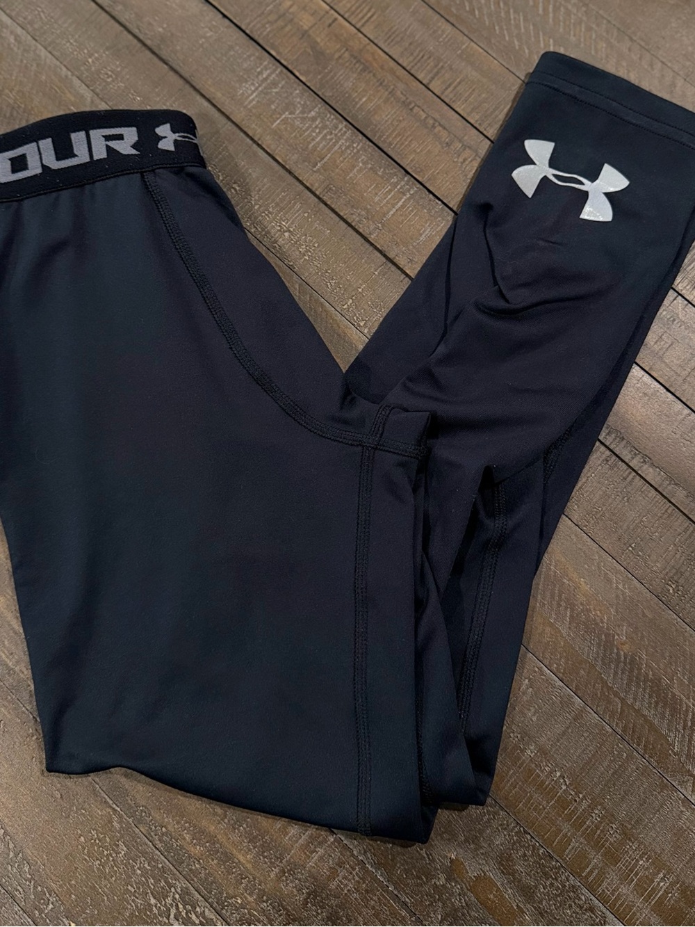 Under Armour Kids Black Athletic Compression Leggings with Logo